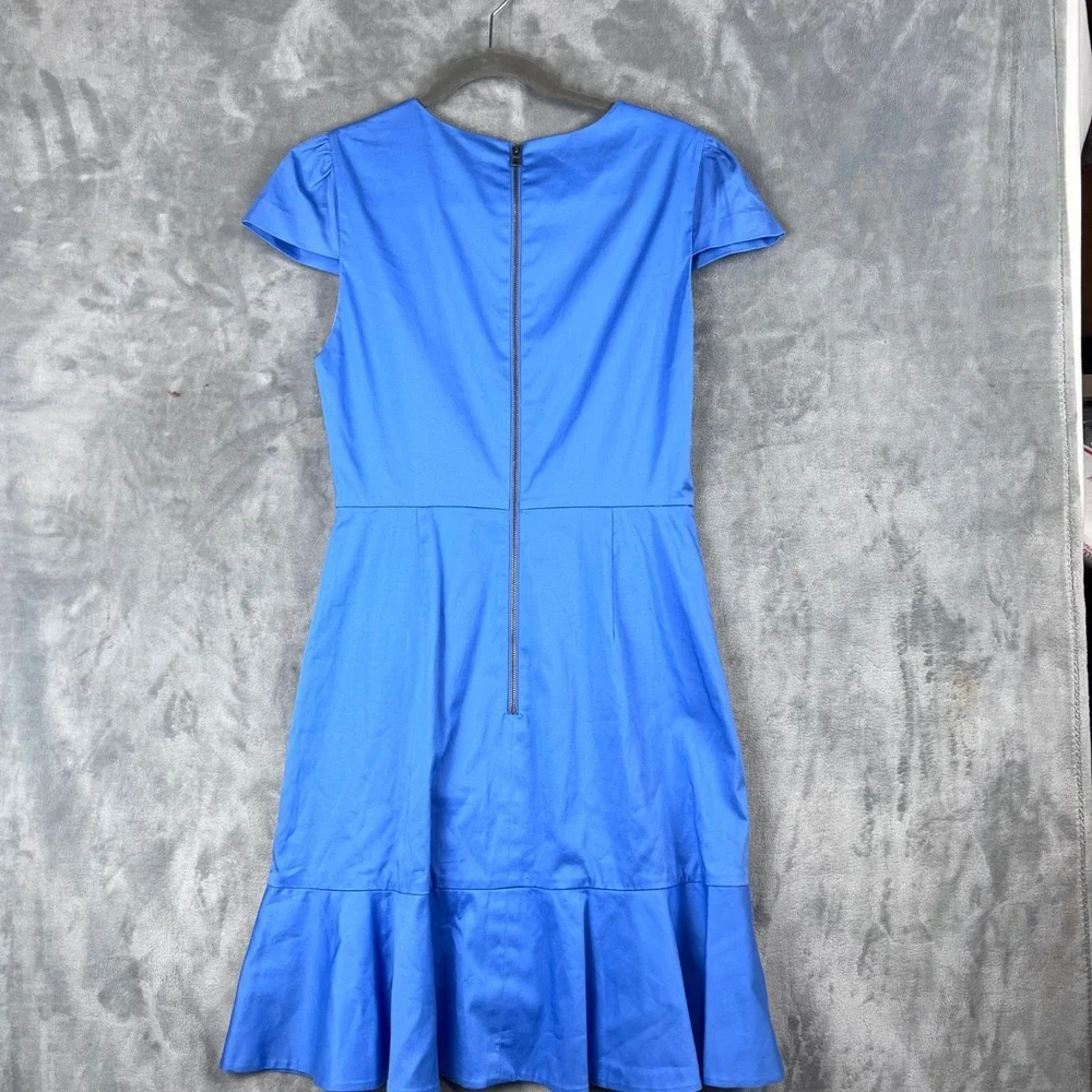 Alice + Olivia Dress 8 Blue Ruffle Wrap Skirt Fit and Flare Puff Sleeve Mini
